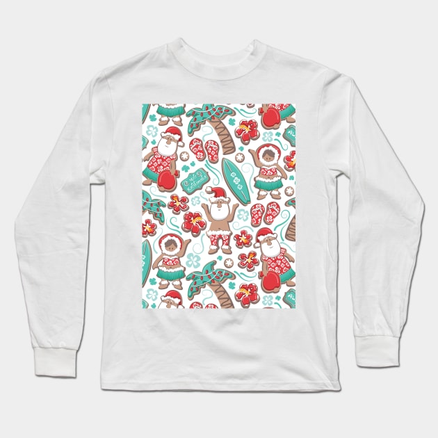 Mele Kalikimaka Hawaiian Christmas gingerbread cookies // pattern // white background Long Sleeve T-Shirt by SelmaCardoso